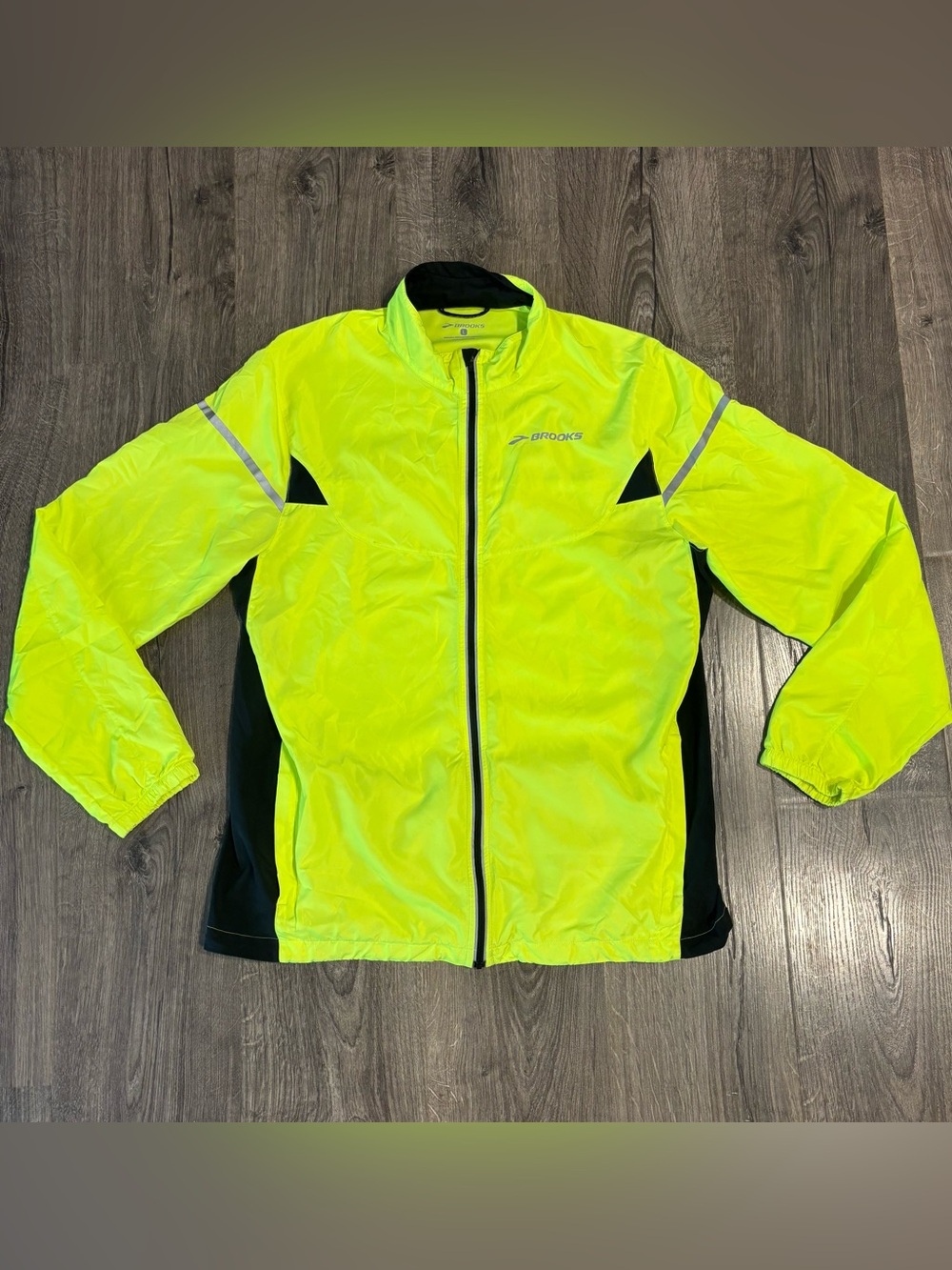 Brooks High-Visibility Running Windbreaker Jacket Neon Yellow Reflective Men's L